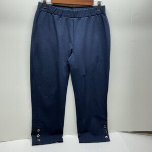 Small Crop Pants Premium Stretch W/ Button Details-Navy A397796